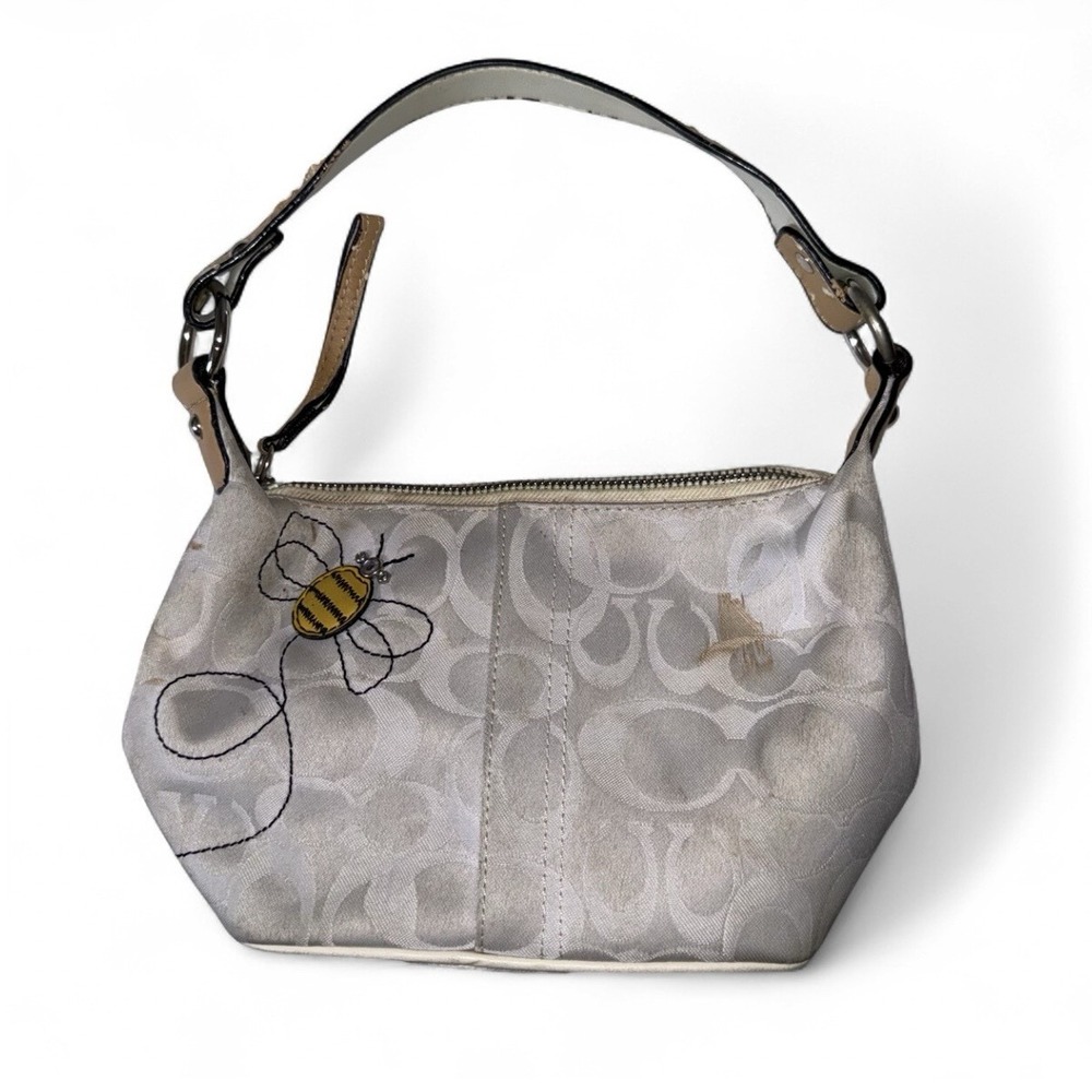 Coach Signature Bee Shoulder Bag Ivory Jacquard Rare Y2K Project Repair Purse
